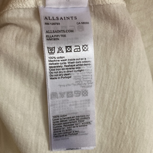 ALLSAINTS Ella Fifi T-Shirt , white, 100% cotton. Made in Portugal. Size S - Picture 6 of 6
